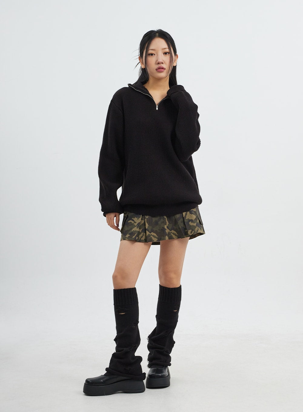 Quadratische Zehen Chunky Plattform Mary Jane CJ317