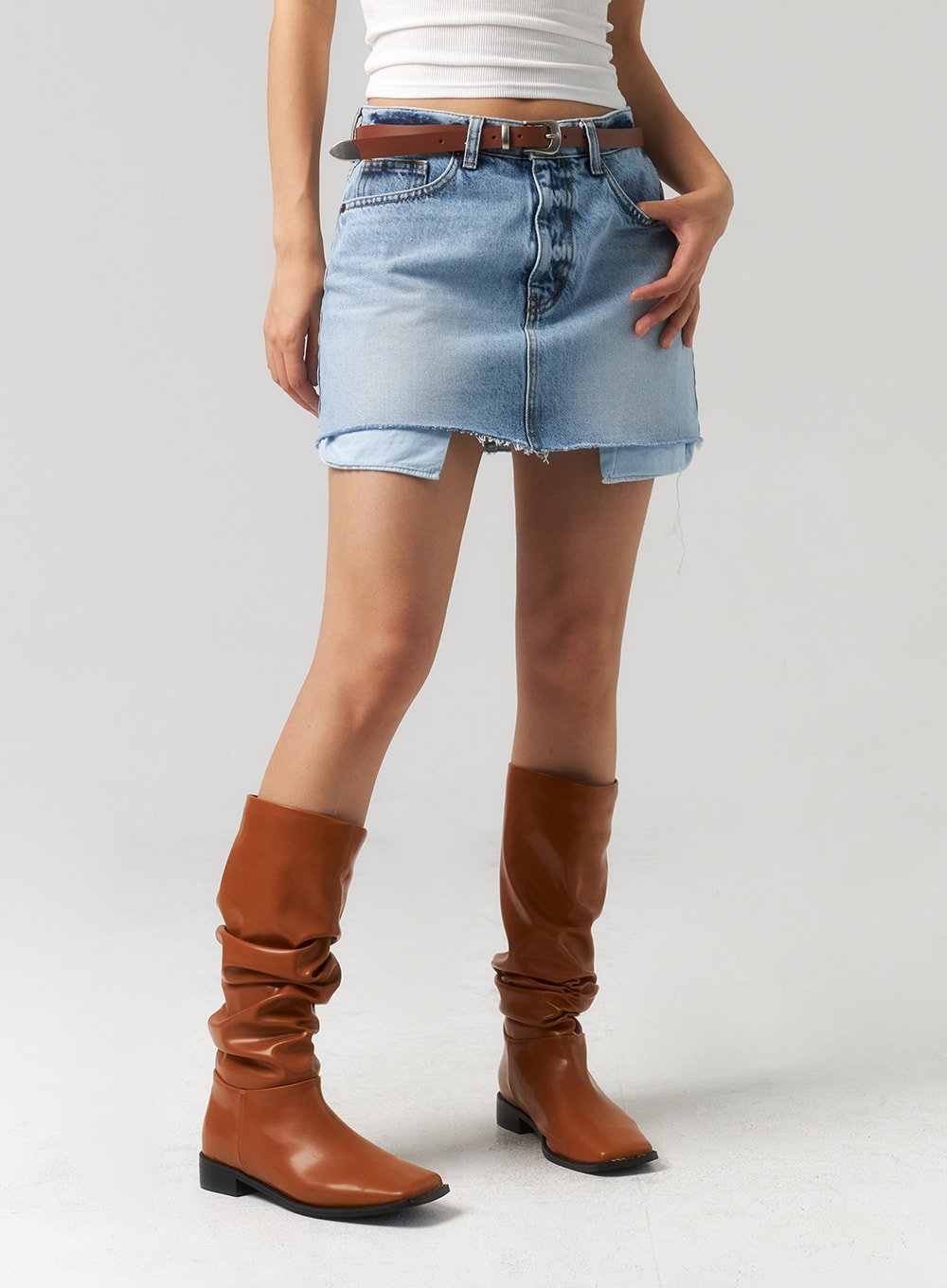 Quadratische Zehen Stiefel bis zur Wade CU329