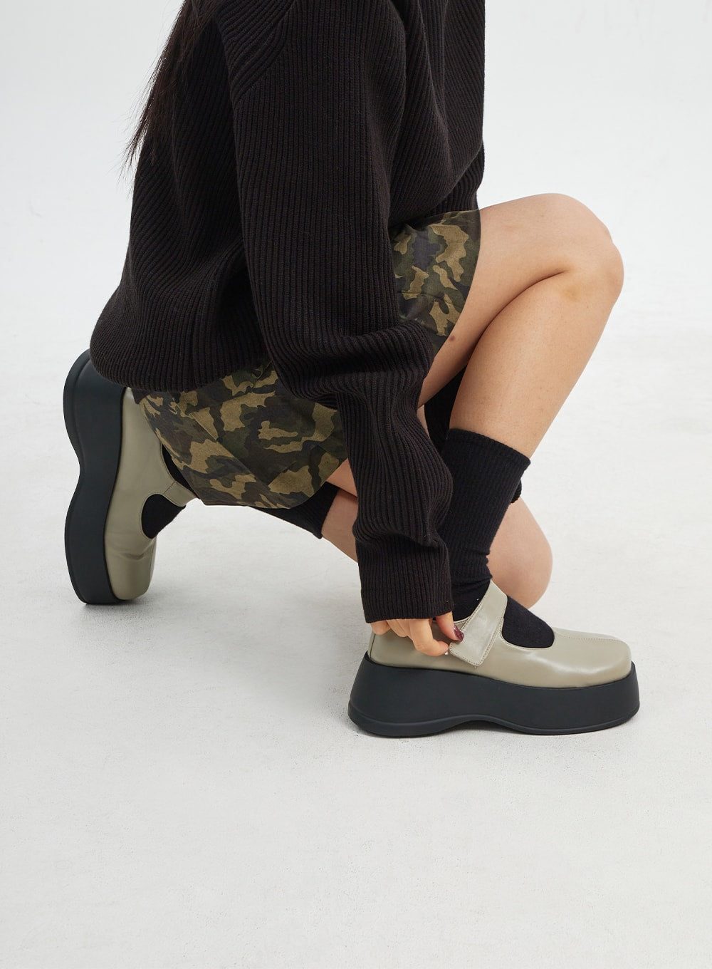 Quadratische Zehen Chunky Plattform Mary Jane CJ317