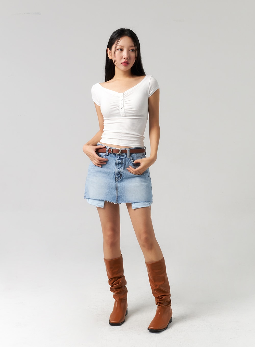 Quadratische Zehen Stiefel bis zur Wade CU329