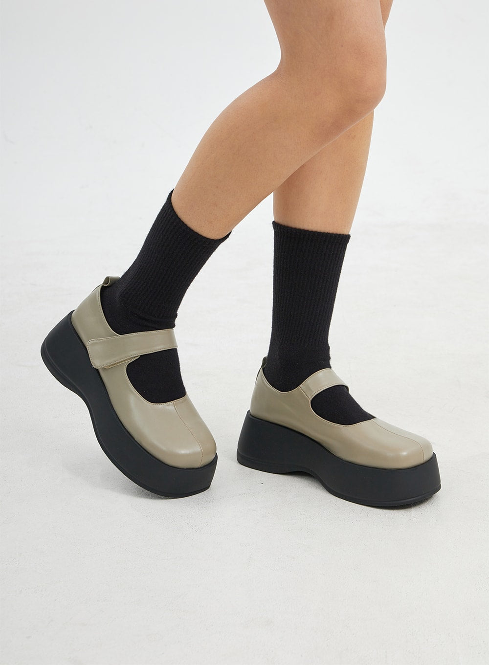 Quadratische Zehen Chunky Plattform Mary Jane CJ317