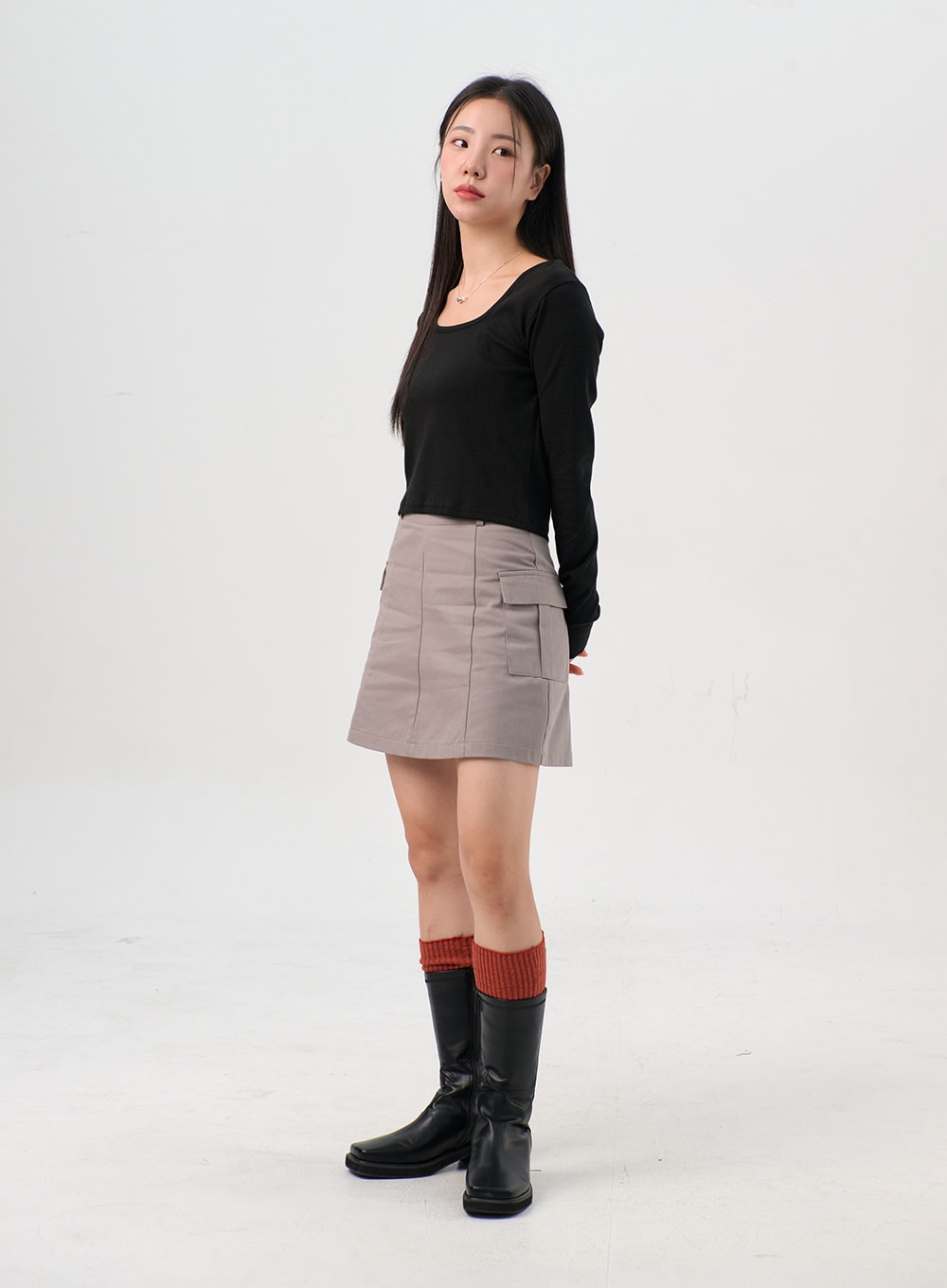 Faux-Leder Stiefel mit seitlichem Reißverschluss OS302