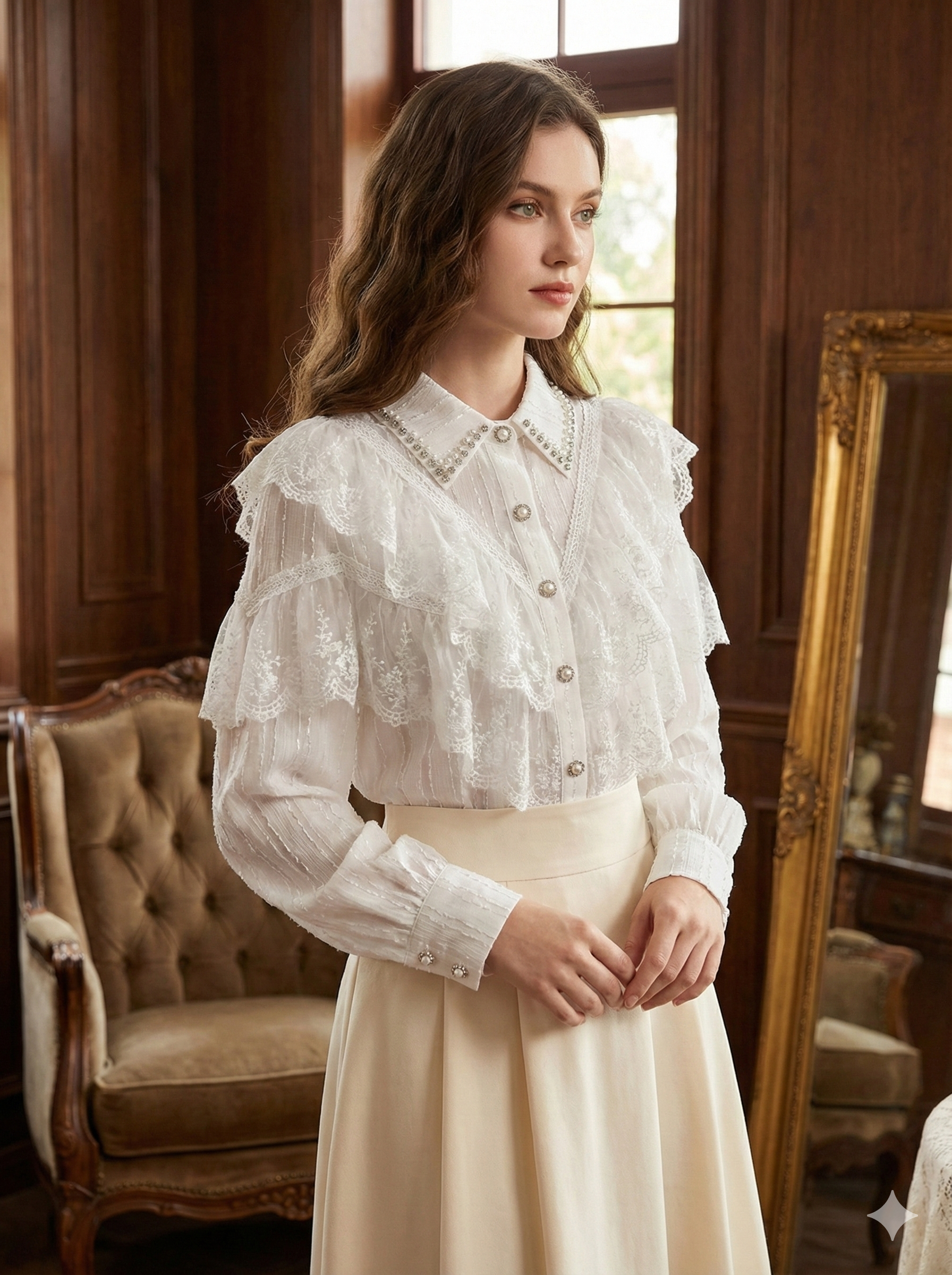 Vina | Vintage Bluse mit Perlen & Strassdetails