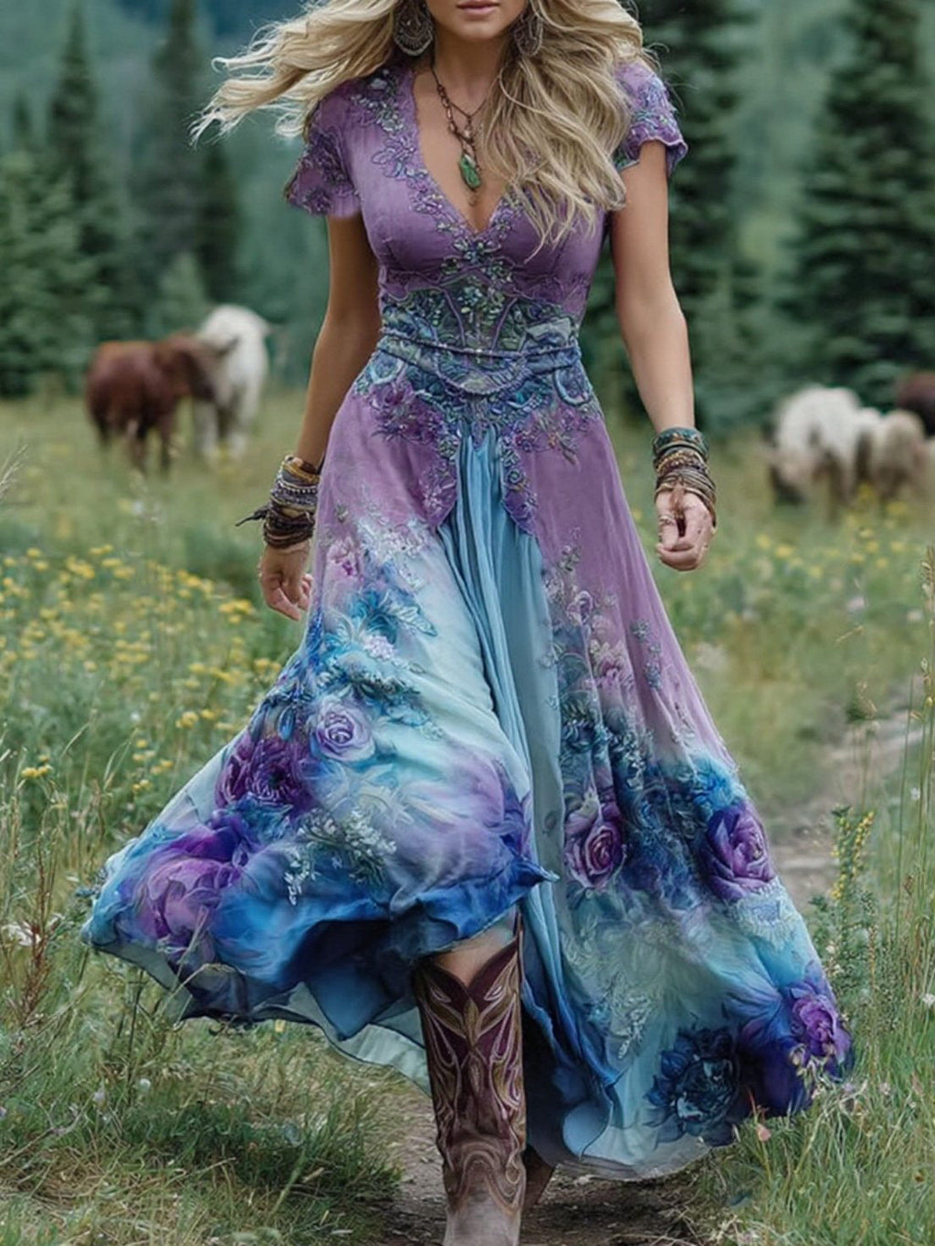 Marcina Elegantes Maxikleid Mit Floralen Farbtönen
