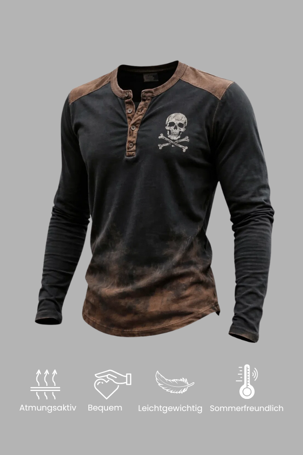 Lässiges Henley-Langarm-T-Shirt mit Muster