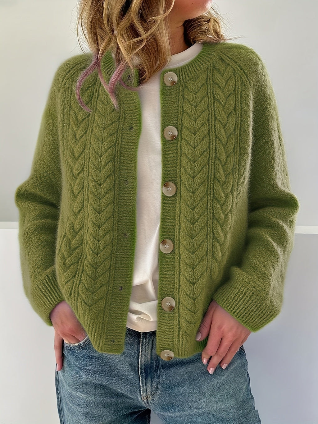 Dwina™ Strickjacke mit Knöpfen und Zopfmuster
