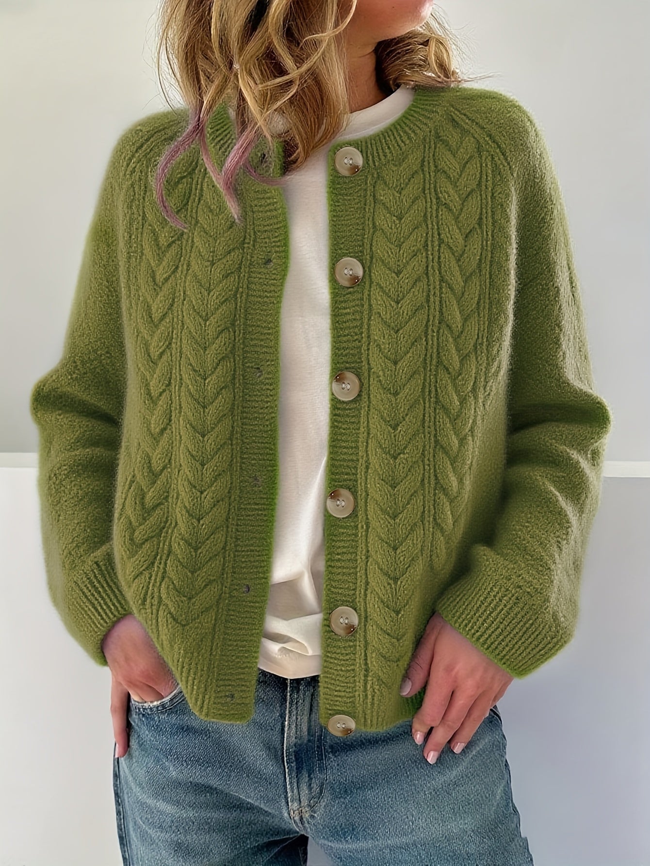 Dwina™ Strickjacke mit Knöpfen und Zopfmuster