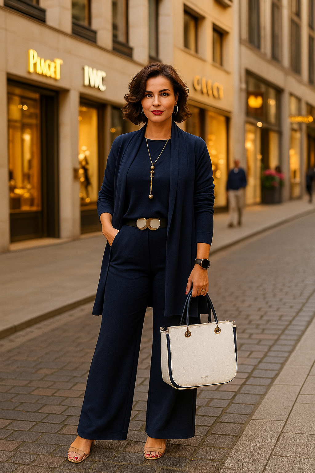 Evanna | 3‑teiliges Set – Basic-Shirt, Cardigan & gerade Hose