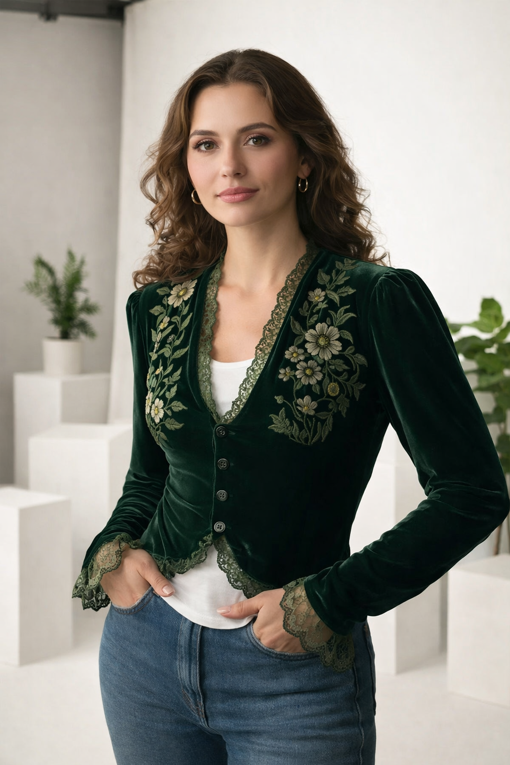 ELINA | Samtbluse mit V-Ausschnitt