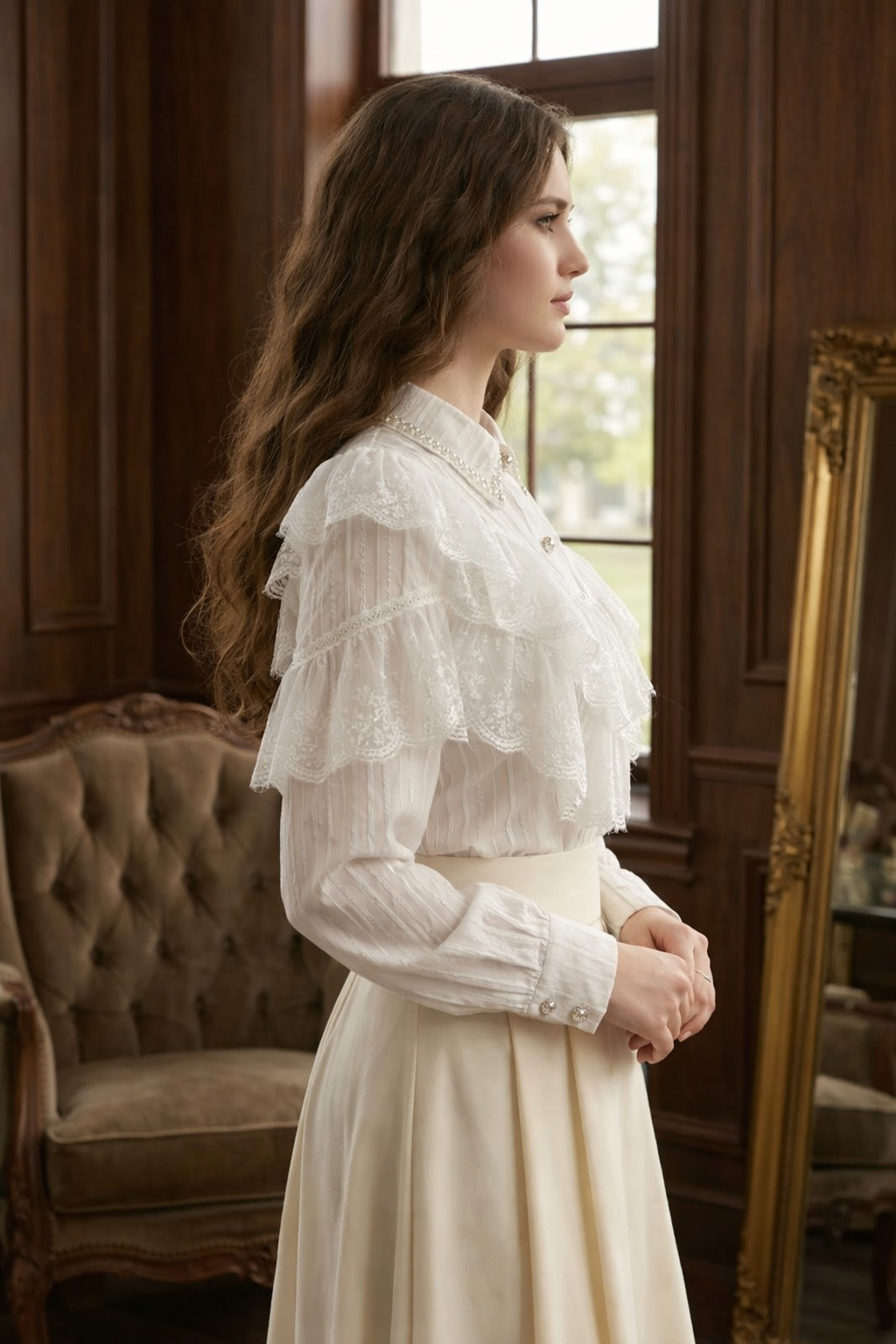 Vina | Vintage Bluse mit Perlen & Strassdetails