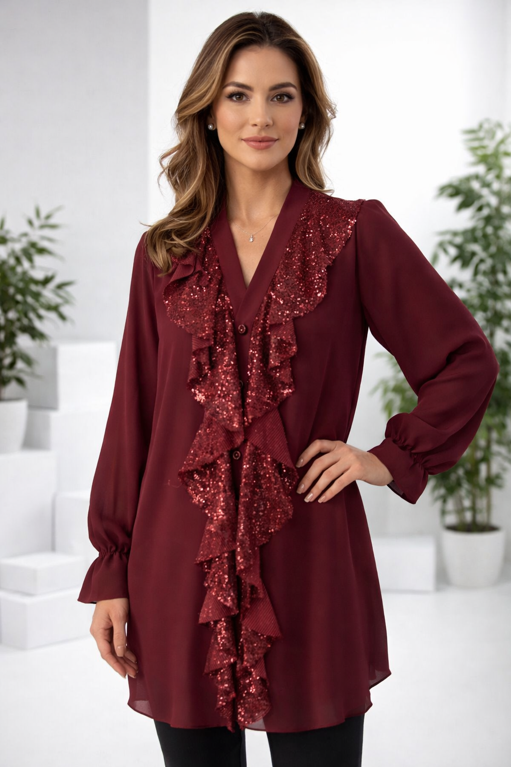 Langärmliges | Chiffon-Shirt