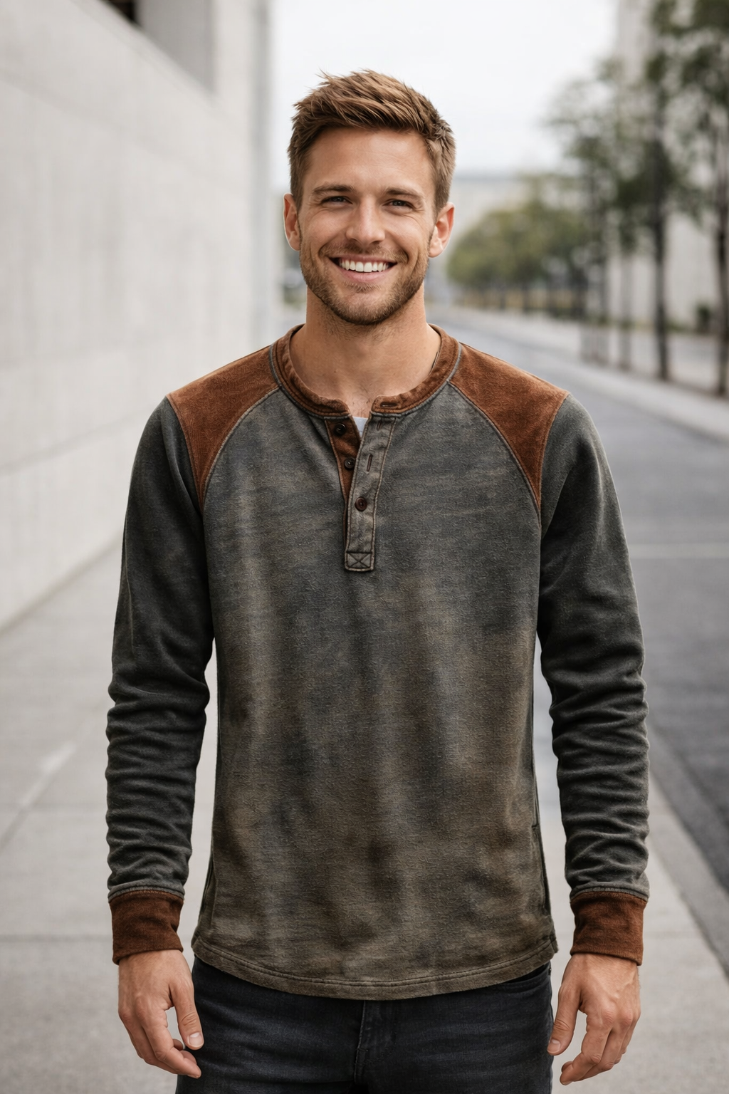 Herren Henley-Shirt – Lässig, Langarm & Komfortabel