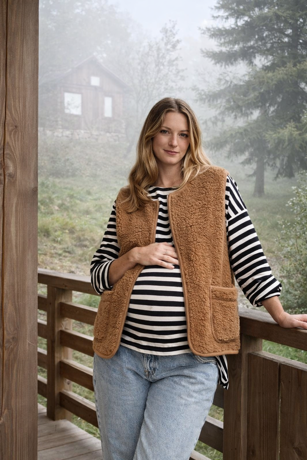Alma | ärmellose braune Woll-Umstandsjacke