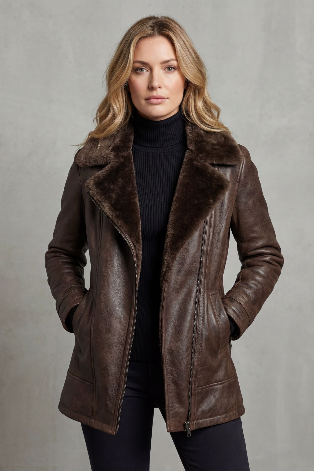 Ravella | Lederjacke mit Lammfellkragen