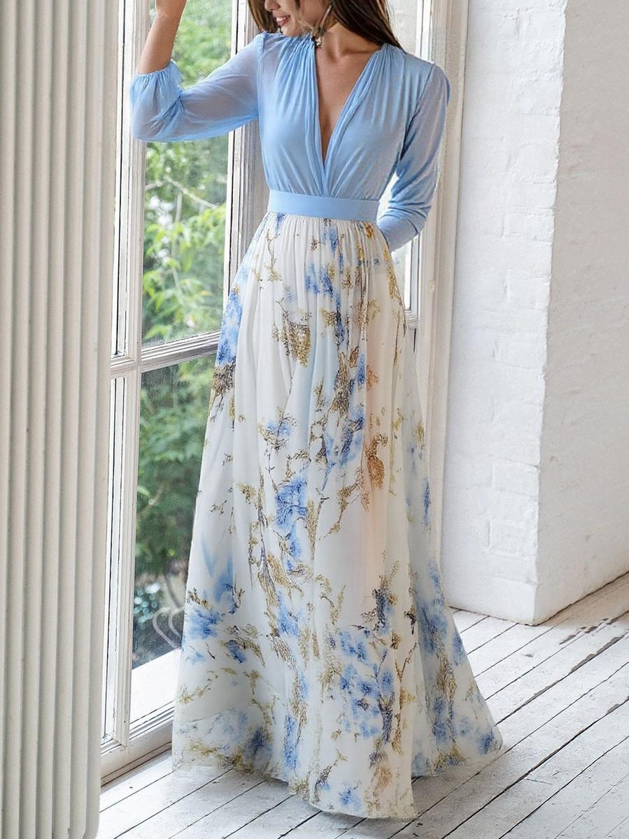 Wunderschönes Maxikleid mit Blumenmuster und V-Ausschnitt