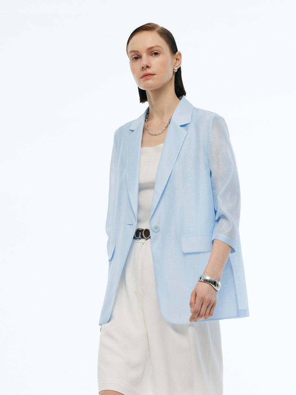 Damenjacke aus einer Mischung aus Tencel und Leinen mit 3/4-Ärmeln