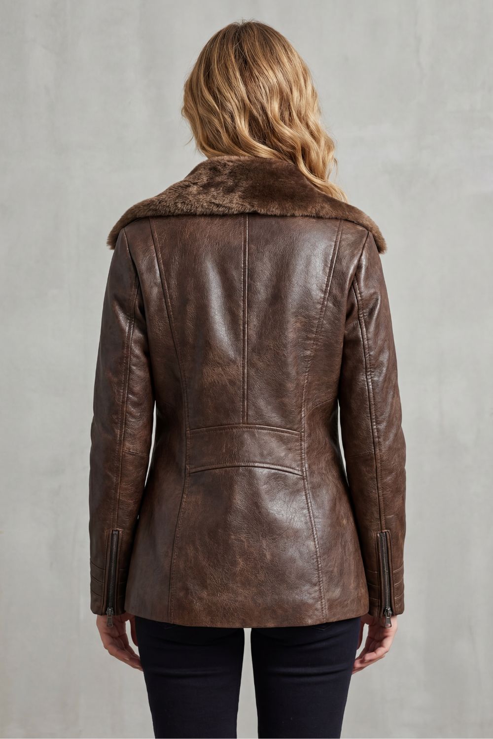 Ravella | Lederjacke mit Lammfellkragen