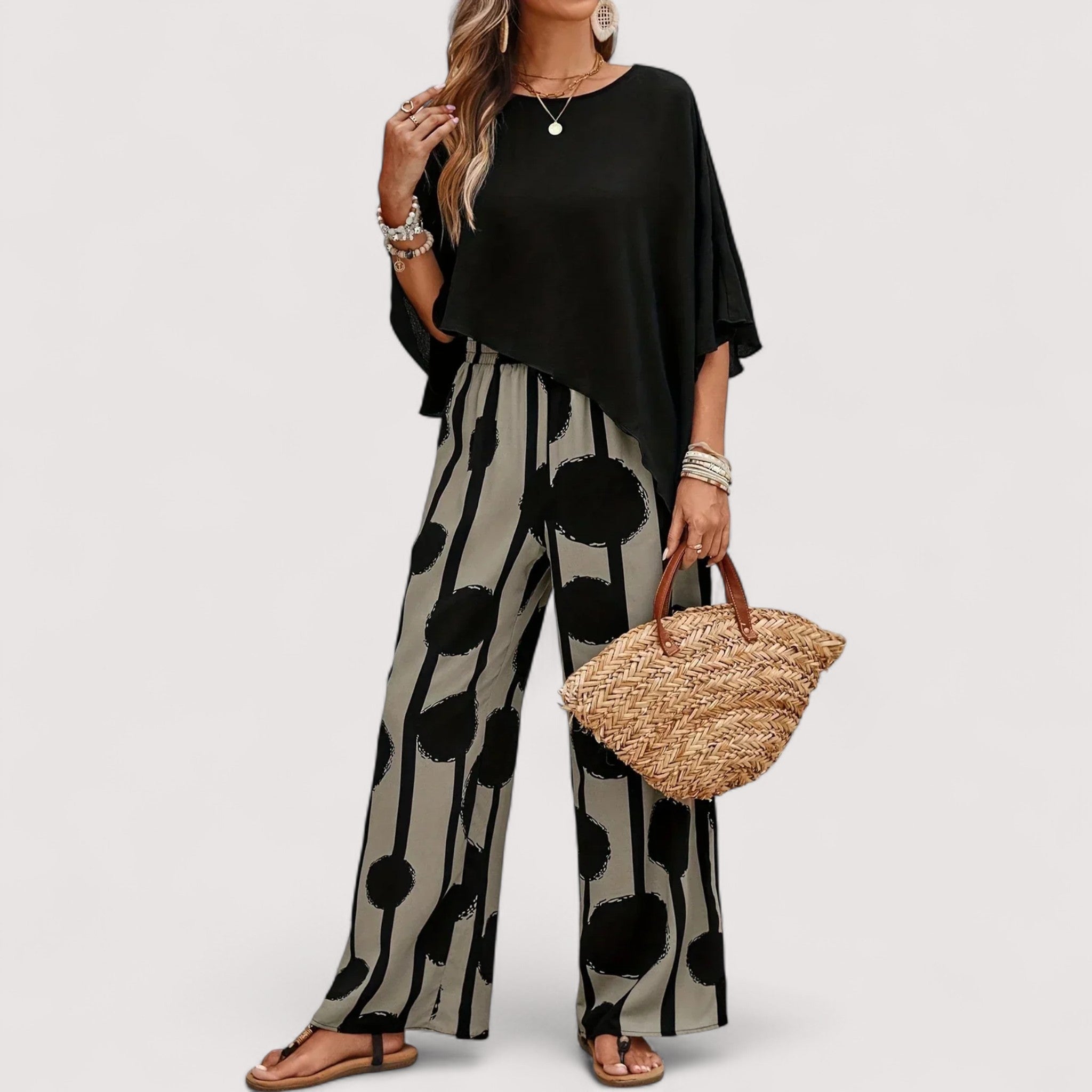 Damen Outfit – Asymmetrisches Print-Set, Modern & Stylisch