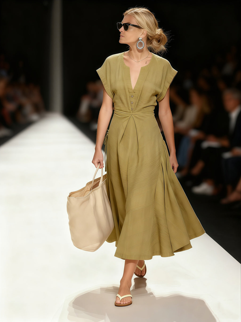 Evelyne | Midikleid mit Knöpfen und Wickeloptik