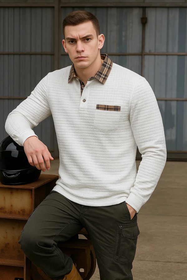 Henry | Strukturiertes Karomuster & Lange Ärmel Polo