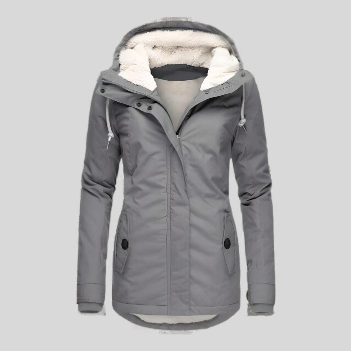 Alienor | Wasserdichte Lange Jacke mit Kapuze und Futter