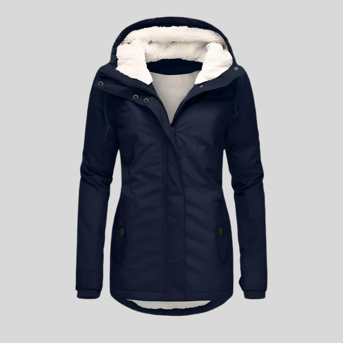 Alienor | Wasserdichte Lange Jacke mit Kapuze und Futter