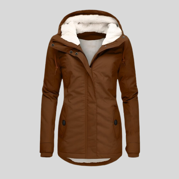 Alienor | Wasserdichte Lange Jacke mit Kapuze und Futter
