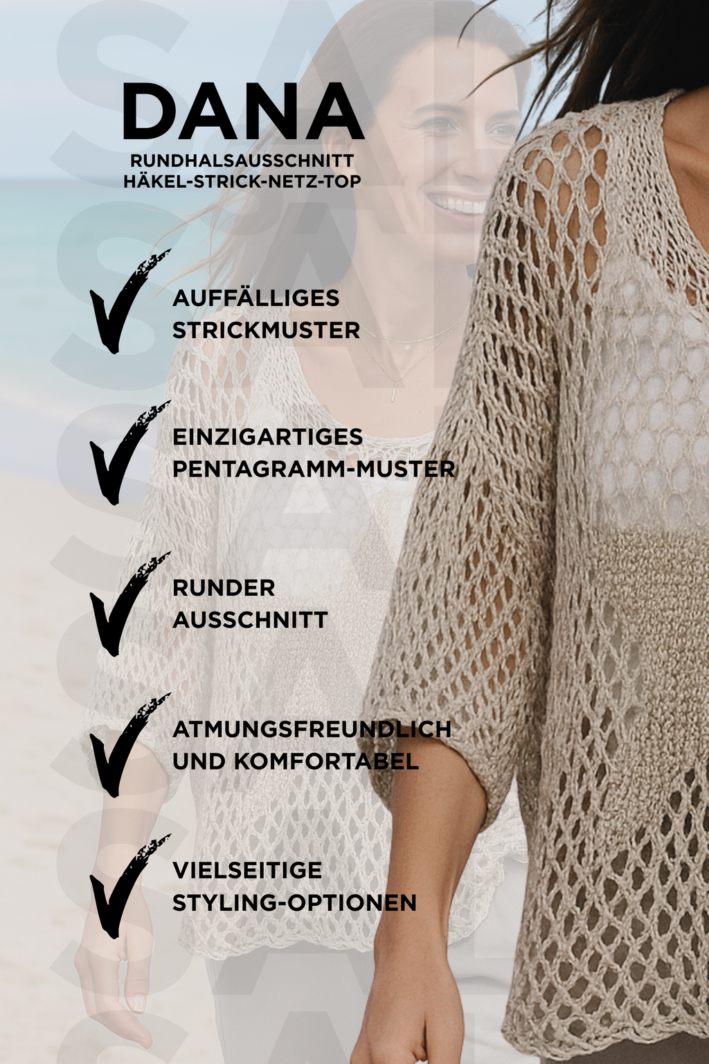 Dana | Rundhalsausschnitt Häkel-Strick-Netz-Top