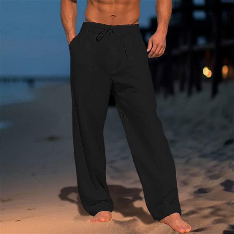 Enzo Leinenhose mit Kordelzug und Faltenfront