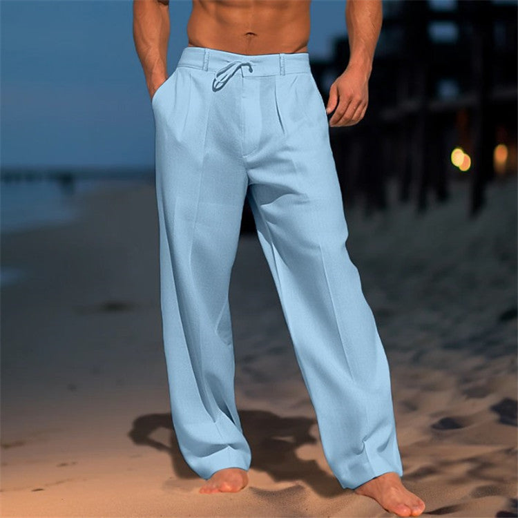 Enzo Leinenhose mit Kordelzug und Faltenfront