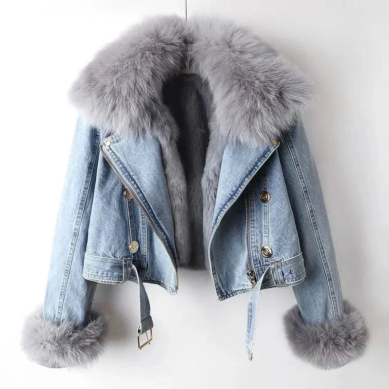 Phylicia | Elegante Jeansjacke mit Kunstpelzkragen