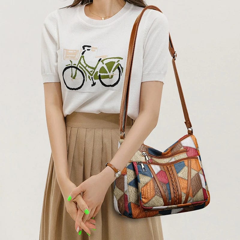 Solara – Elegante Lederhandtasche im Mosaikdesign
