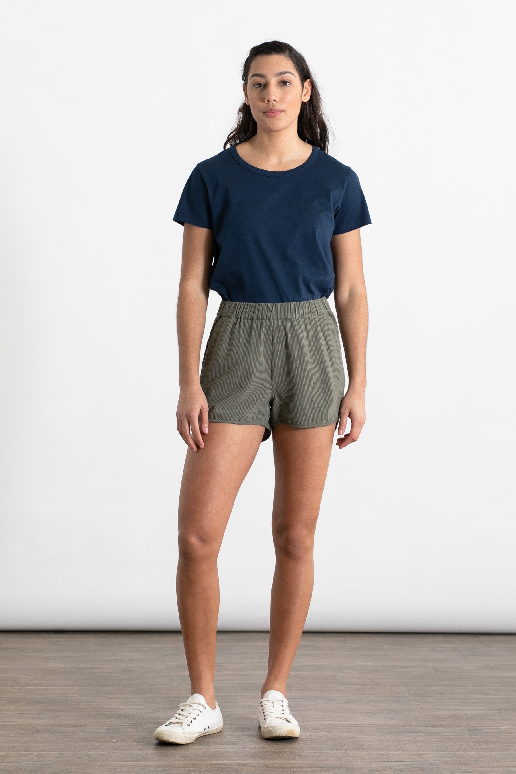 Luca Track Shorts / Olivgrün mit Streifen