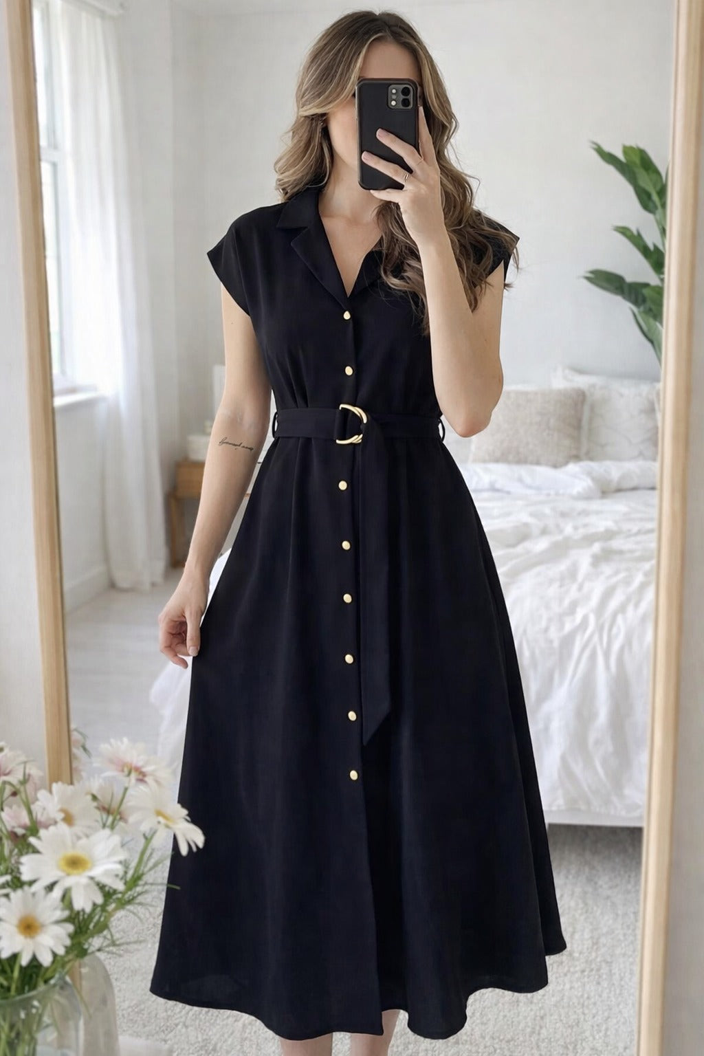 Kleid mit metallischem Gürtel für Frauen