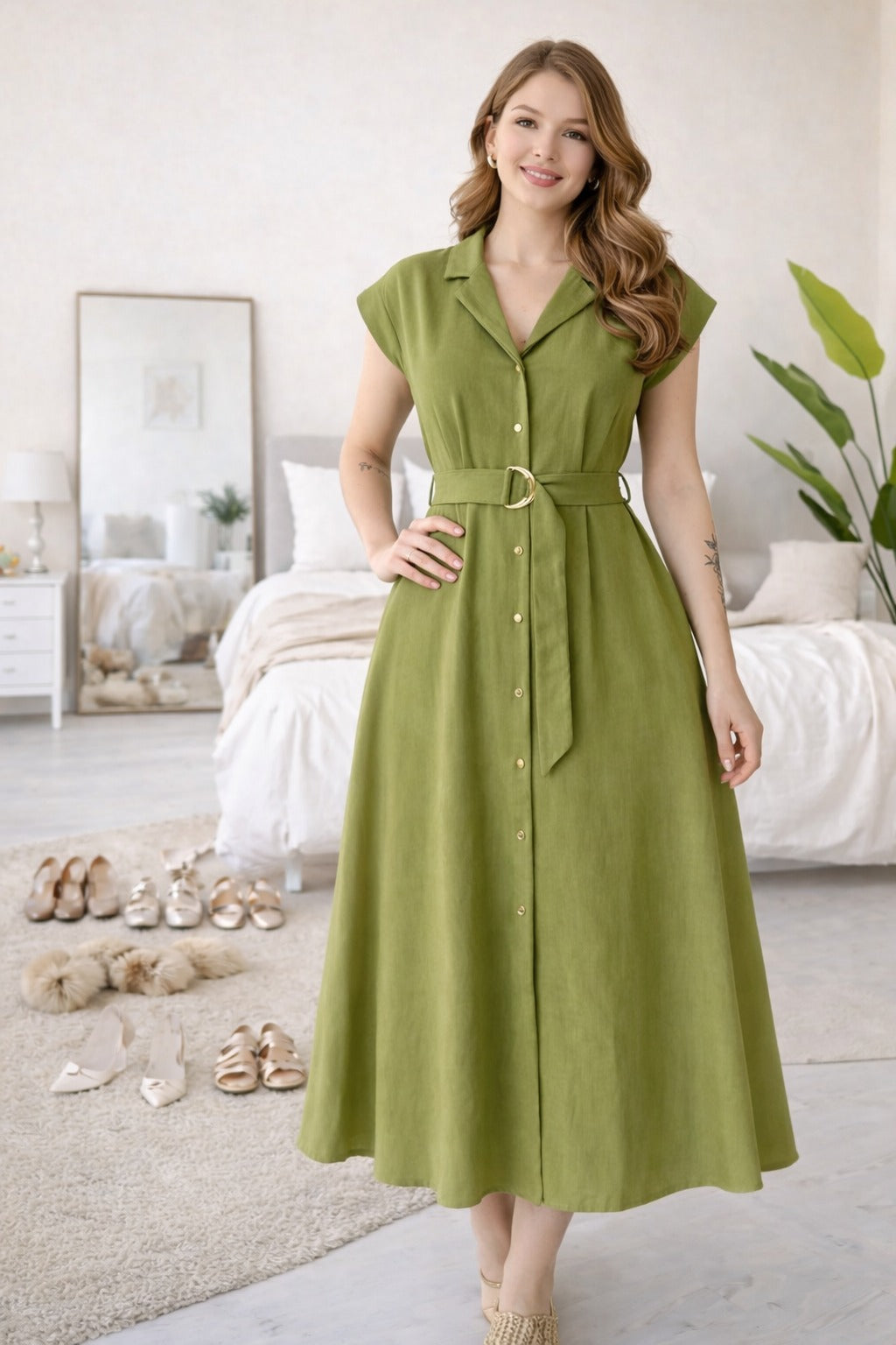 Kleid mit metallischem Gürtel für Frauen