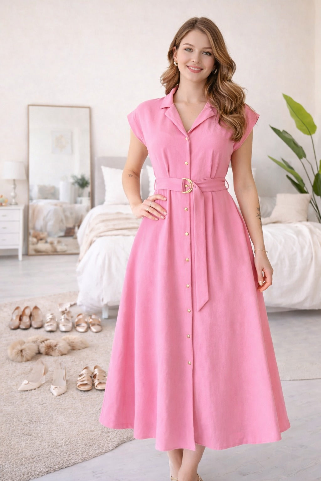 Kleid mit metallischem Gürtel für Frauen