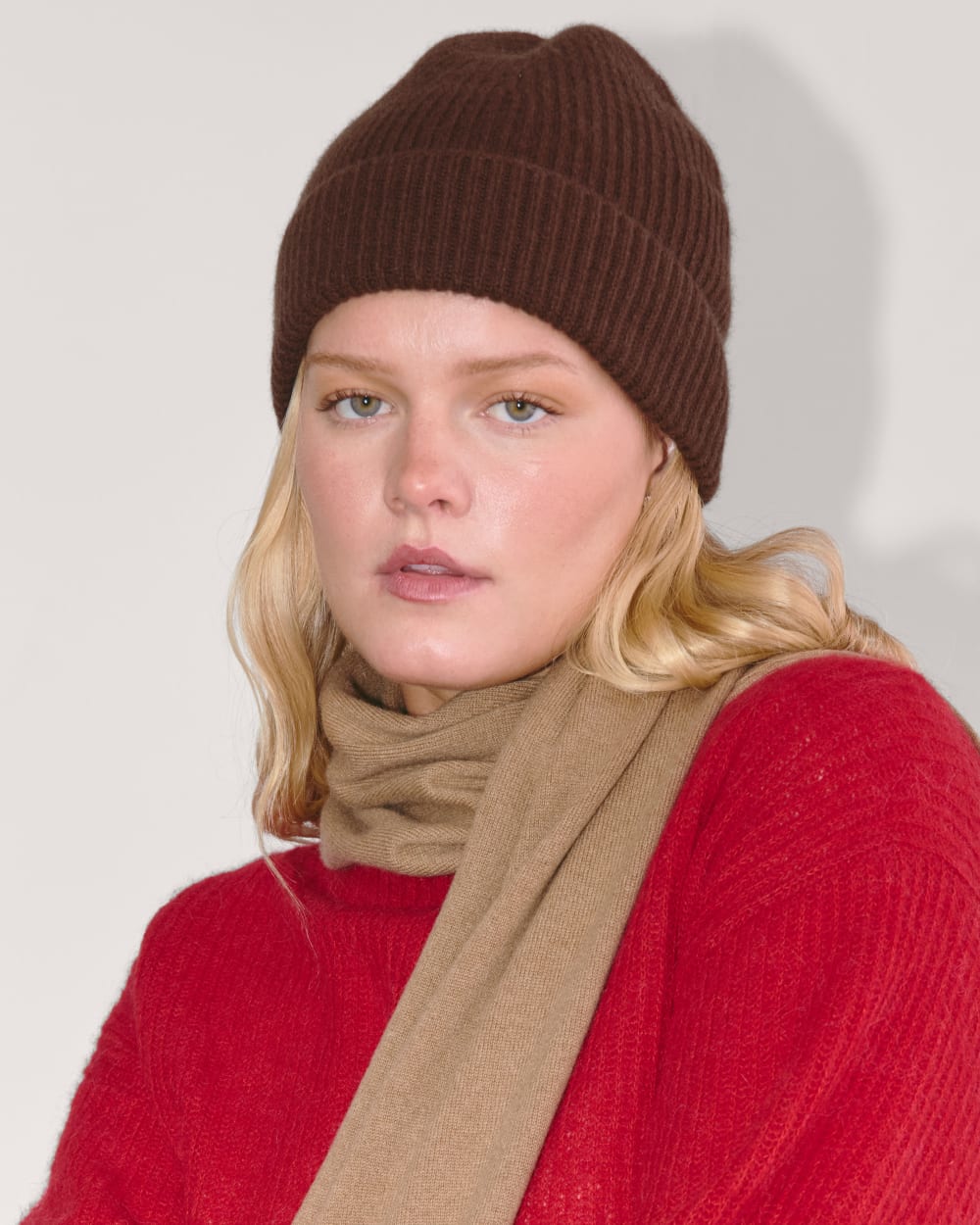 Cashmere Cap with Stripes | Dark Mahogany