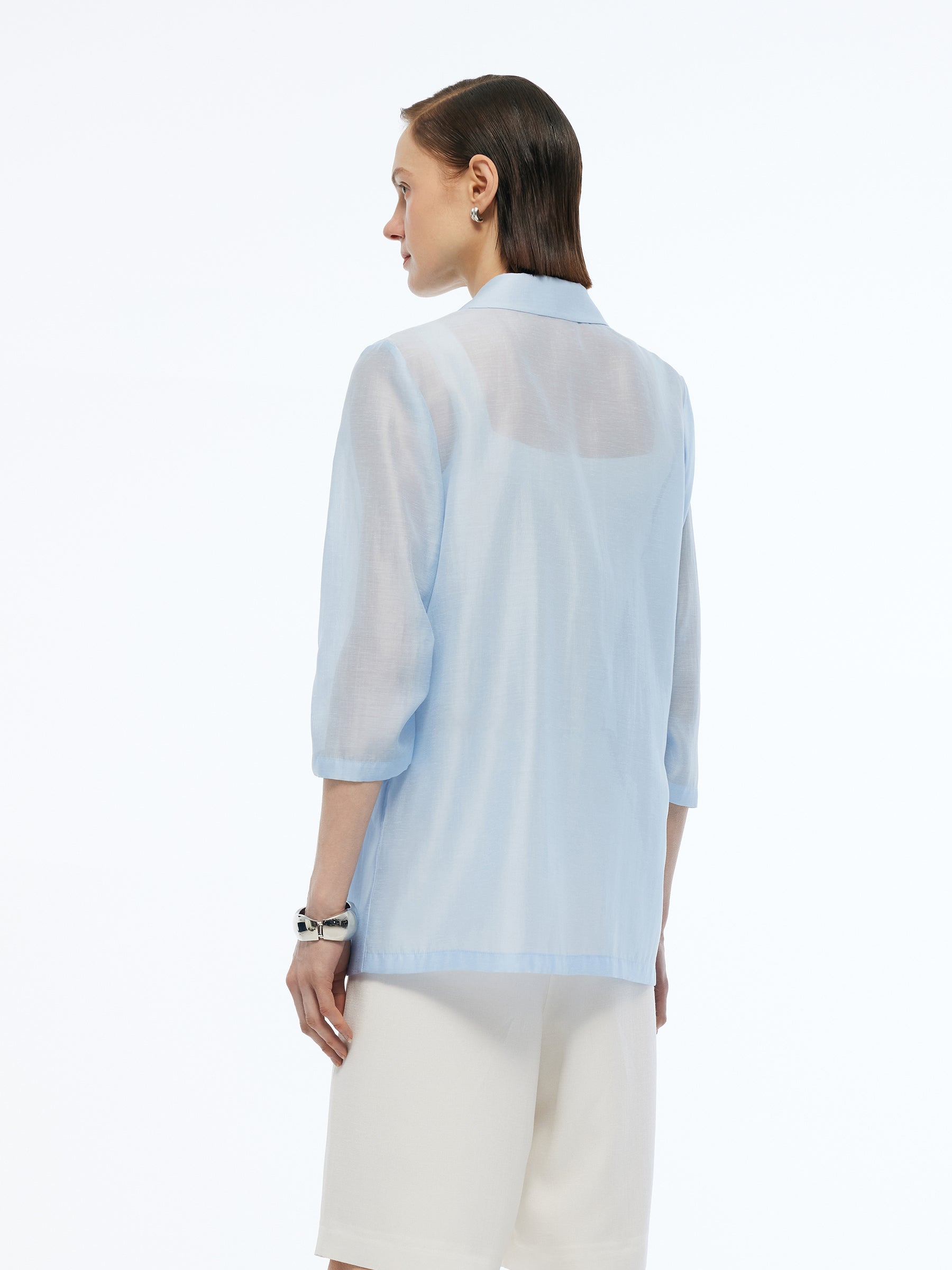 Damenjacke aus einer Mischung aus Tencel und Leinen mit 3/4-Ärmeln