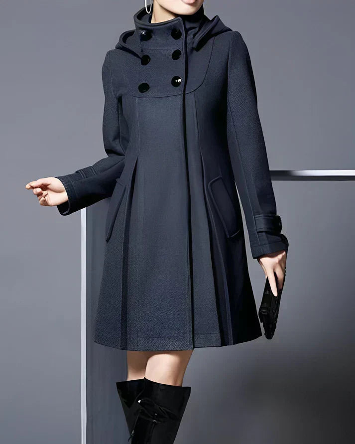 Janeen Damen Wollmantel – Mit Kapuze & Taschen, Warm & Stilvoll