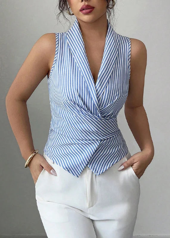 Rica | Blau gestreiftes Top mit Falten