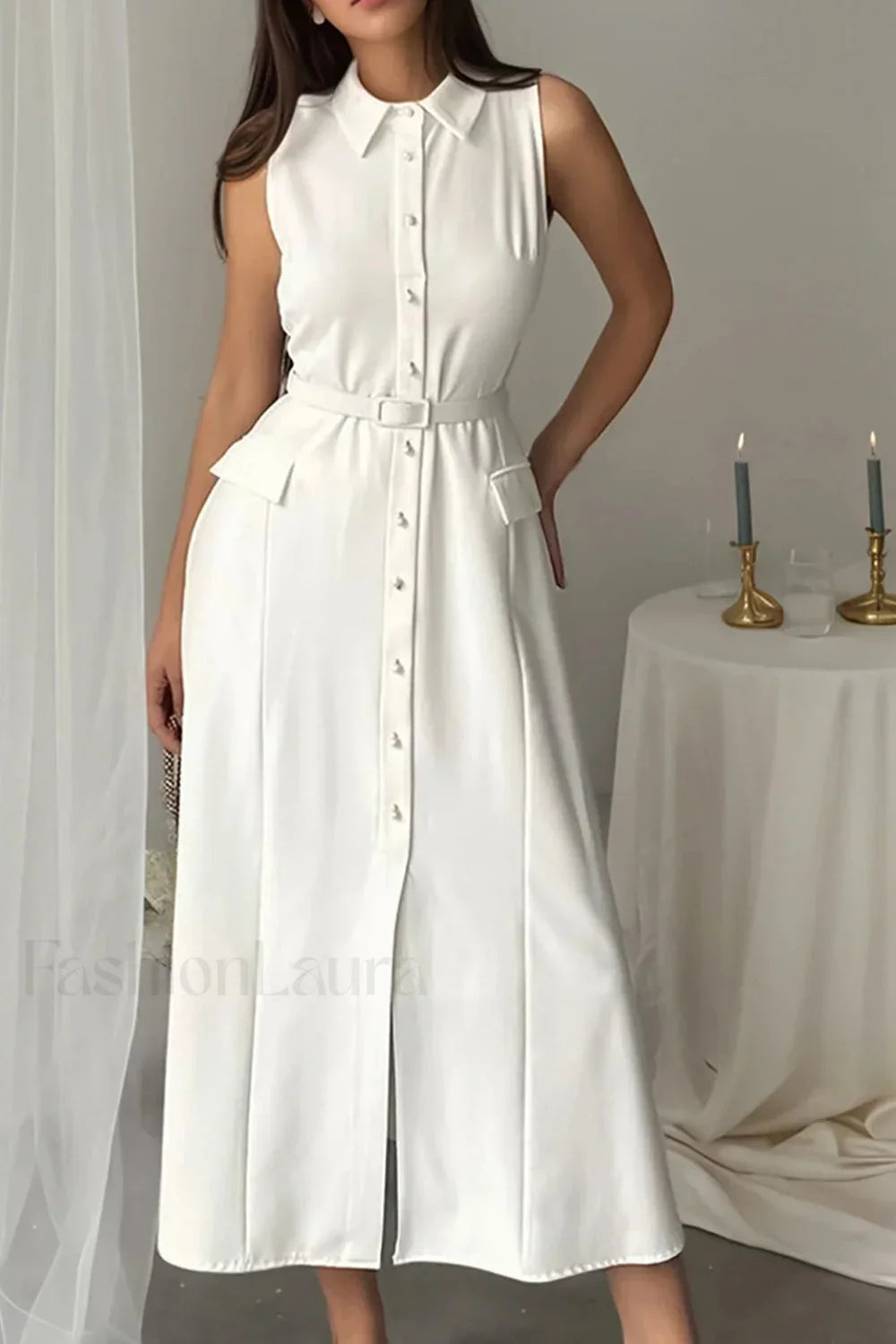 Vioora | Maxikleid mit Kragen und taillierter Passform