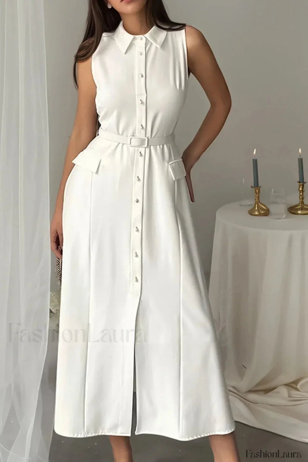 Vioora | Maxikleid mit Kragen und taillierter Passform