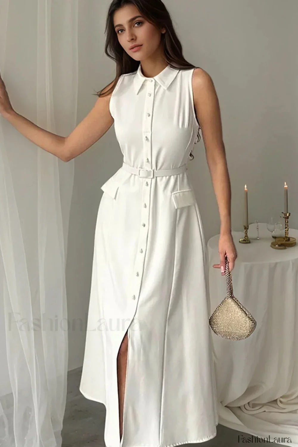 Vioora | Maxikleid mit Kragen und taillierter Passform