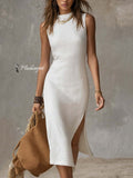 Fiora | Baumwoll-Leinen Midikleid mit Schlitz