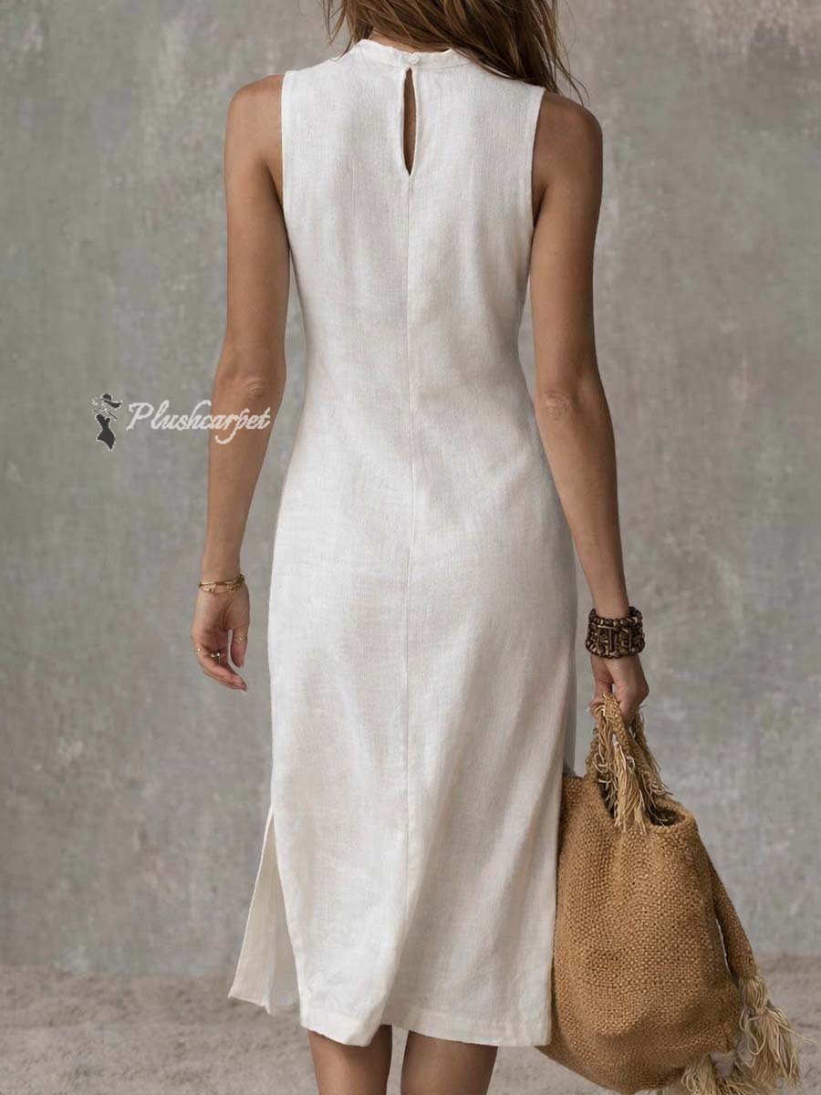 Fiora | Midi-Kleid mit Stehkragen und Schlitz